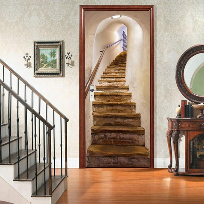 3D Peel and Stick Murals - Stairs Wallpaper Self-Adhesive Decals Removable PVC Waterproof Door Poster for Bedroom Living Room 37.4" x 78.7"-VerdiqueGarden