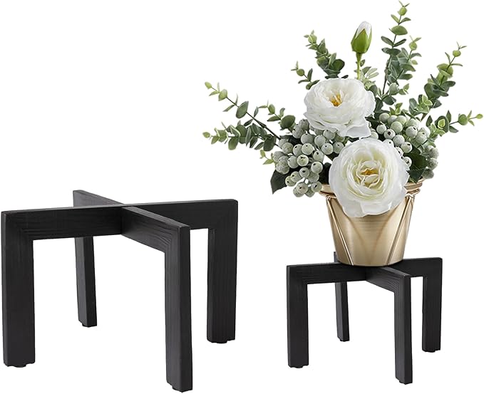 HPC DECOR 2 Pack Wood Plant Stand-Mid Century Modern Planter Stands-Wooden Flower Pot Stands Riser,Low Short Plant Stands Indoor-Modern Minimalist Wooden Stool for Plant Pot Holder, Fit 5-15 Inch Pot.-VerdiqueGarden