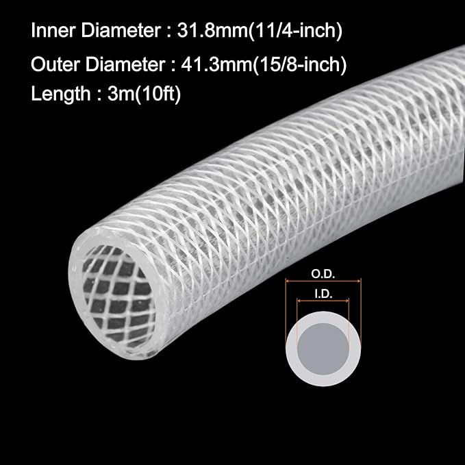 1 1/4" x 1 5/8" Braided Clear Plastic PVC Tubing 10ft High Pressure Flexible Reinforced Vinyl Tube, [for Garden Irrigation, Water Hose, Fish Tank, Water Transfer] - 31.8x41.3mm-VerdiqueGarden