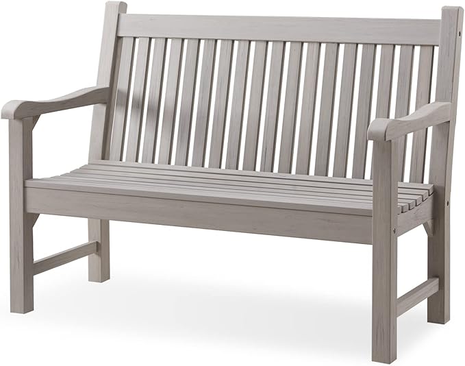 Psilvam Garden Bench, 2-Person Poly Lumber Patio Bench, All-Weather Outdoor Bench That Never Rot and Fade, Memorial Bench, Suit for Garden, Porch and Park(Grey)-VerdiqueGarden