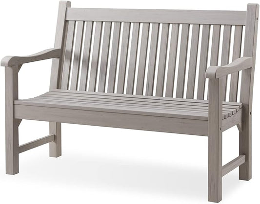 Psilvam Garden Bench, 2-Person Poly Lumber Patio Bench, All-Weather Outdoor Bench That Never Rot and Fade, Memorial Bench, Suit for Garden, Porch and Park(Grey)-VerdiqueGarden
