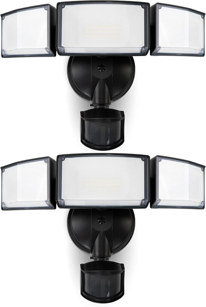 LUTEC 2 Pack 72W 7500LM LED Security Lights Motion Sensor Light Outdoor, 5000K Daylight, IP65 Waterproof, Dusk to Dawn, 3-Head Motion Detected Flood Light for Garage, Yard, Porch(Black)-VerdiqueGarden
