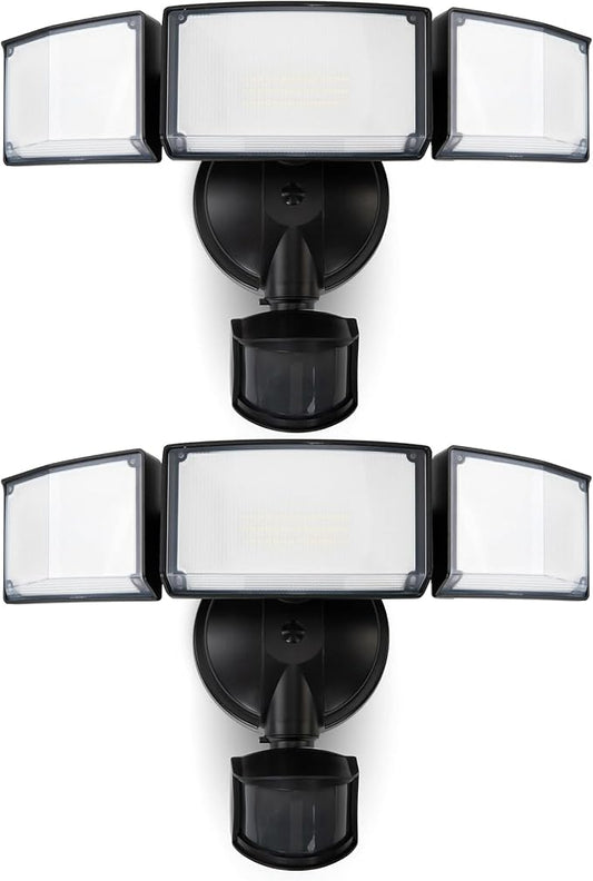 LUTEC 2 Pack 72W 7500LM LED Security Lights Motion Sensor Light Outdoor, 5000K Daylight, IP65 Waterproof, Dusk to Dawn, 3-Head Motion Detected Flood Light for Garage, Yard, Porch(Black)-VerdiqueGarden