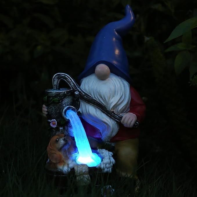 Garden Gnome Statue, Gnome Decoration for Yard with Blue Solar Light, Patio Porch Yard Garden Decor for Outside, Lawn Ornament-VerdiqueGarden