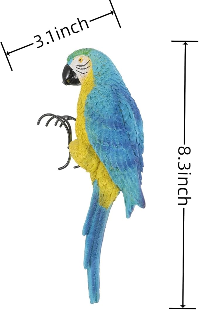 Realistic Parrot Sculpture Resin Hanging Parrots Garden Statues Lifelike Bird Figurines Landscape Ornament Patio Yard Lawn Figurine Tree Decor, Outdoor Garden Wall Statues (Blue)-VerdiqueGarden