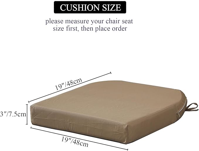 19 x 19 Inch Outdoor Seat Cushions for Patio Furniture with Non Slip and Ties Waterproof & UV Resistant Round Corner Outdoor Chair Cushions Replacement Set of 2, Khaki-VerdiqueGarden