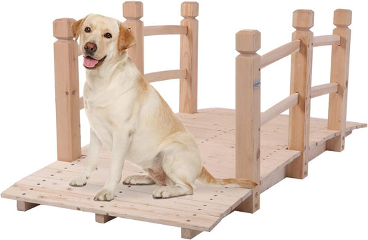 VINGLI 5 ft Garden Bridge, Classic Wooden Arch with Safety Rails Natural Finished Footbridge, Decorative Pond Landscaping, Backyard Creek or Farm-VerdiqueGarden