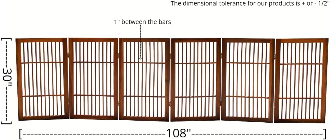 Pet Dog Gate Strong and Durable Freestanding Folding Acacia Hardwood Portable Wooden Fence Indoors or Outdoors by Urnporium (Brown Pet Gate, 6 Panel 30" Tall)-VerdiqueGarden
