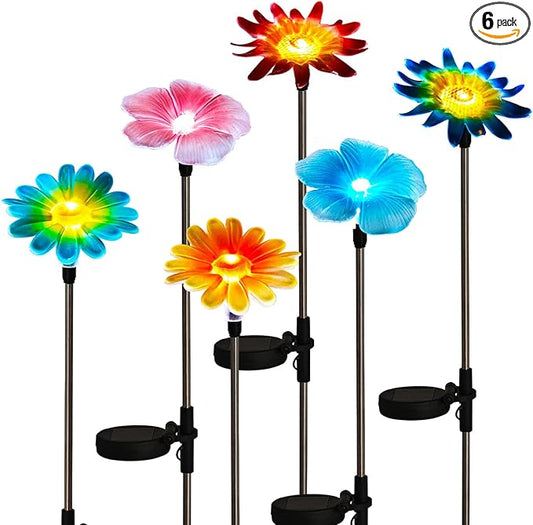 Solar Garden Outdoor Lights Decor,6 Pack Stake Yard Figurine Colorful Flower Light for Outside Pathway, Garden, Lawn, Patio, Driveway-VerdiqueGarden