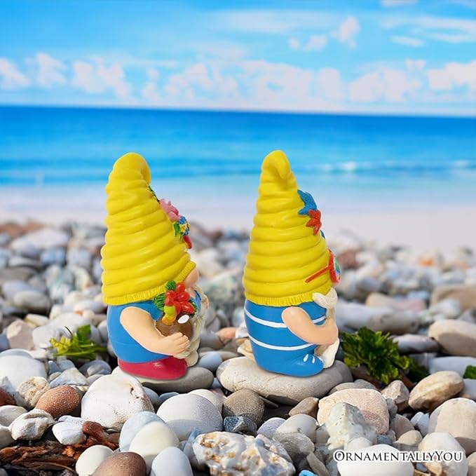 Spring & Summer-Themed Garden Statues – Adorable Outdoor Decor for Lawn, Patio & Porch (Tropical Beach Gnome Duo Figurine Set, Cute 6" Summer Decoration Garden Statue)-VerdiqueGarden