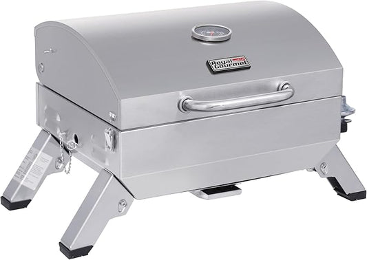 Royal Gourmet GT1001 Stainless Steel Portable Grill, 10000 BTU BBQ Tabletop Gas Grill with Folding Legs and Lockable Lid, Outdoor Camping, Deck and Tailgating, Silver-VerdiqueGarden