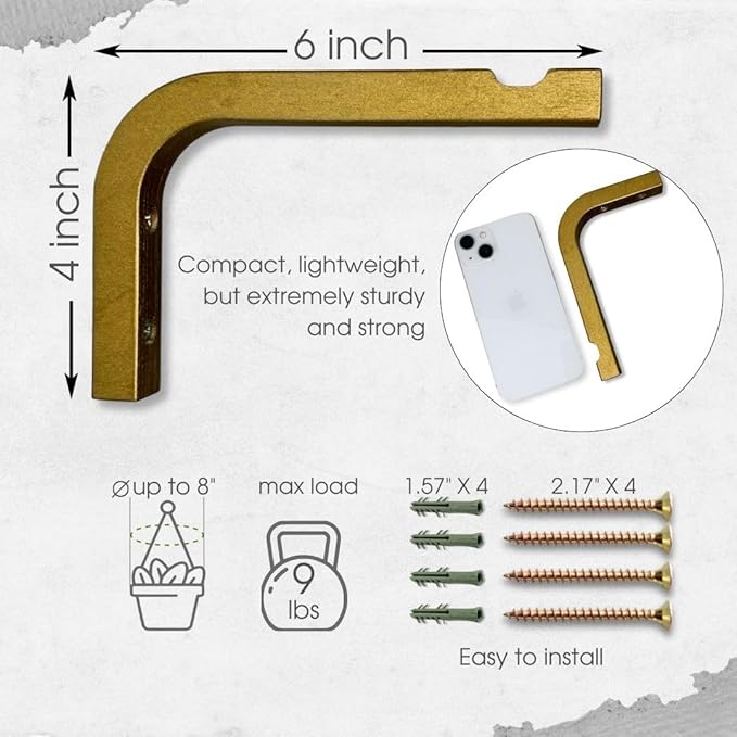 2-Piece Set of Plant Hooks for Wall 6 Inch - Mounted Wooden Plant Hook - Indoor and Outdoor Bracket Plant Hanger for Planters, Lanterns, Bird Feeders, Patio Decorations (Bronze)-VerdiqueGarden