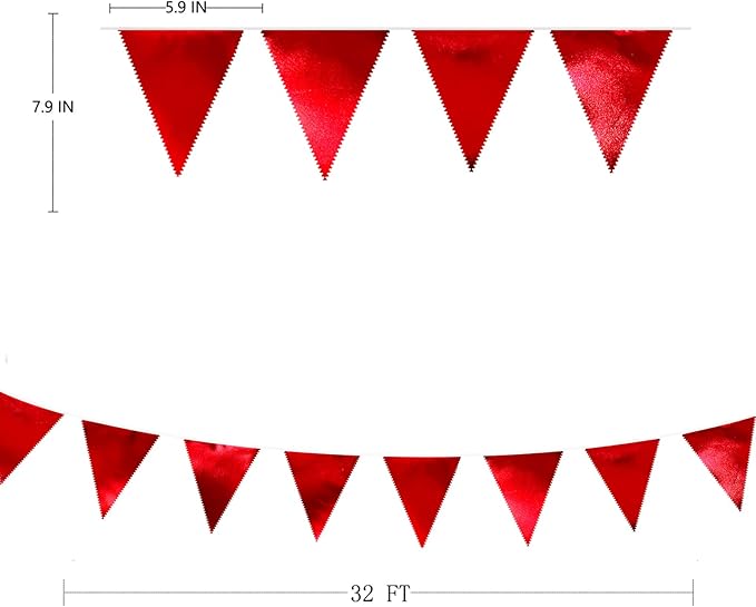Red Party Decorations Triangle Pennant Banner Flag Dark Red Metallic Fabric Bunting Garland for Graduation Wedding Bridal Shower Birthday Anniversary Holiday Valentines Retirement Party Supplies-VerdiqueGarden