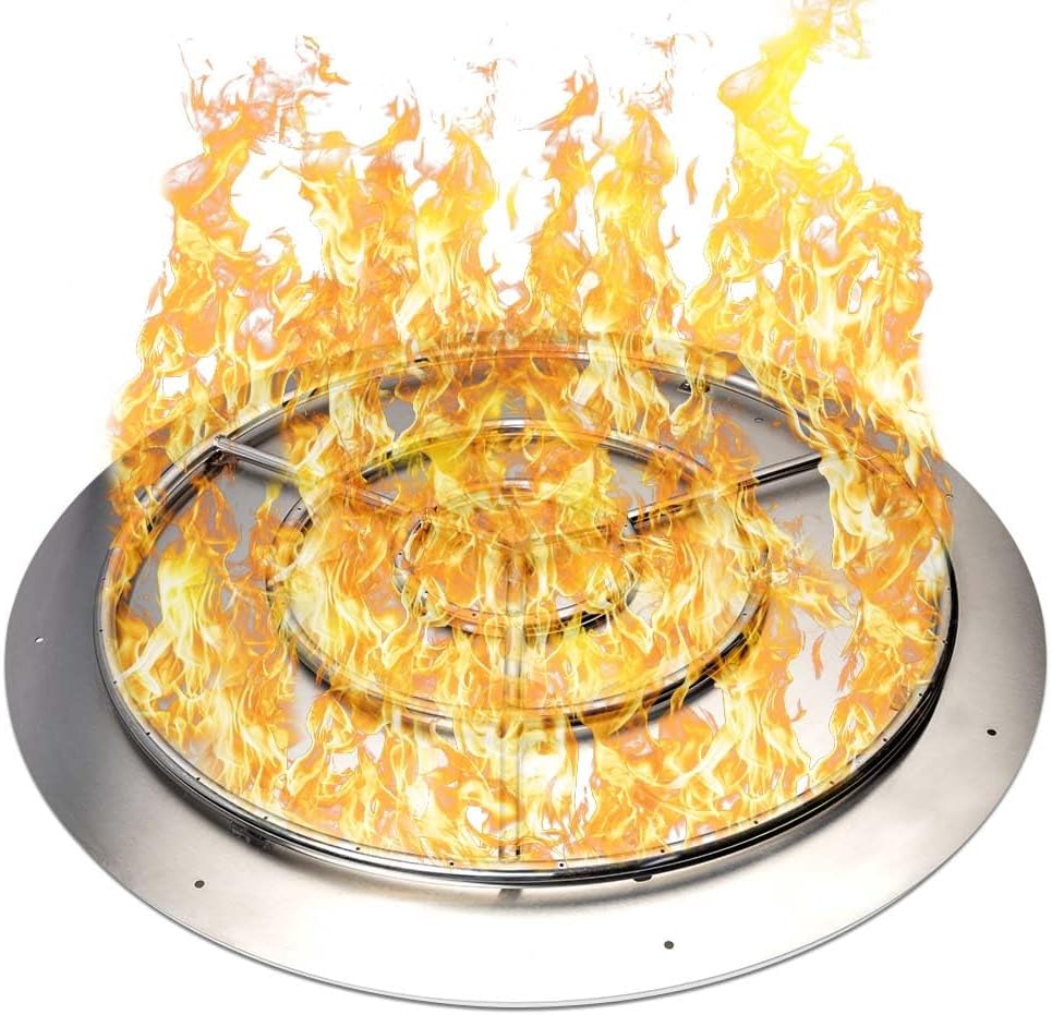 Stainless Steel Fire Pit Burner Pan & Ring, Works with Liquid Propane or Natural Gas, 36-Inch Pan, 30-Inch High Capacity Ring, 250,000 BTU Max-VerdiqueGarden