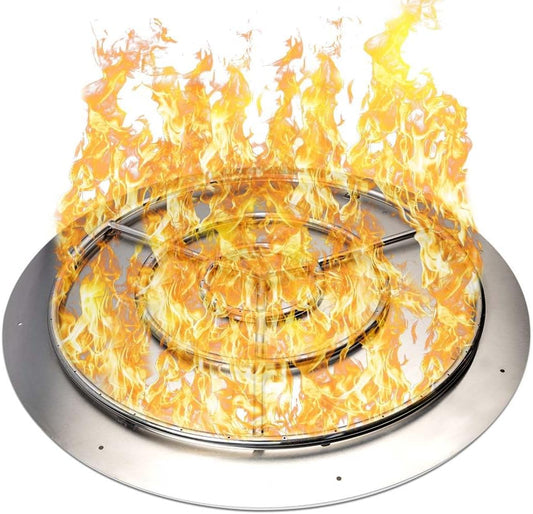 Stainless Steel Fire Pit Burner Pan & Ring, Works with Liquid Propane or Natural Gas, 36-Inch Pan, 30-Inch High Capacity Ring, 250,000 BTU Max-VerdiqueGarden