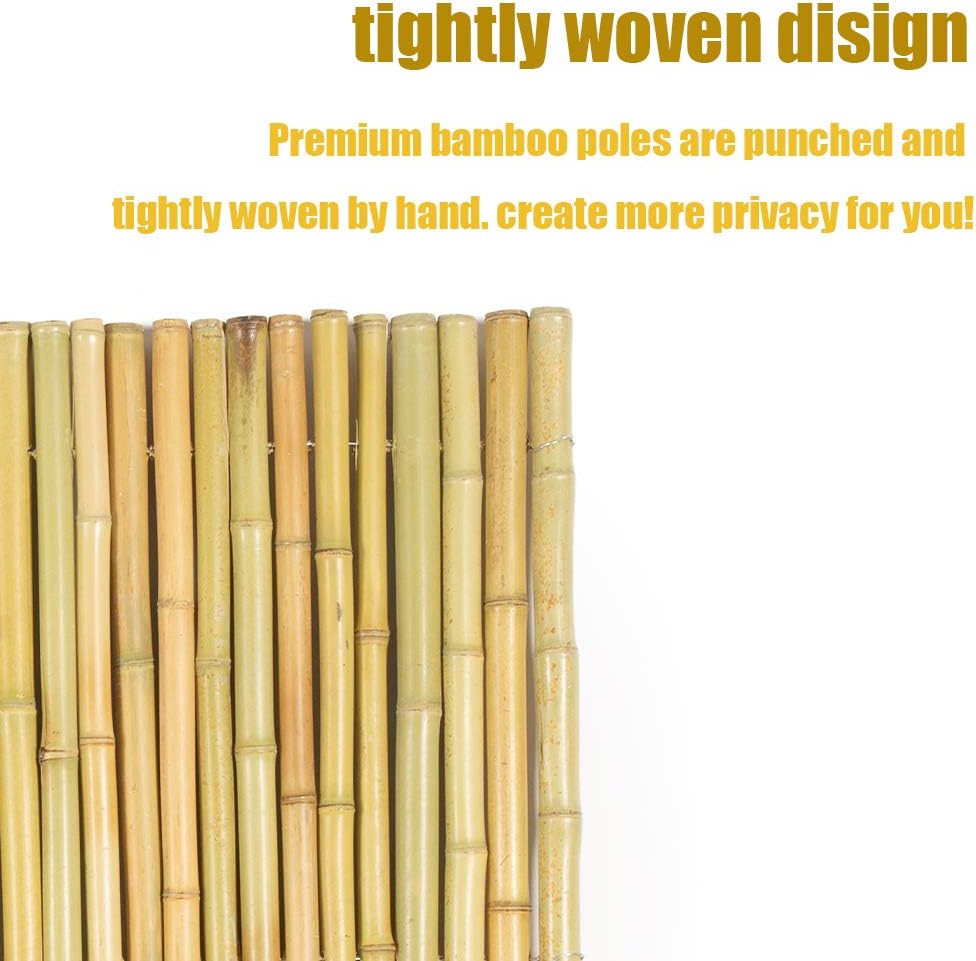 Mininfa Natural Rolled Bamboo Fence, Eco-Friendly Bamboo Fencing, 0.7 in D x 6 feet High x 8 feet Long, bambou Screen for Garden, Privacy-VerdiqueGarden