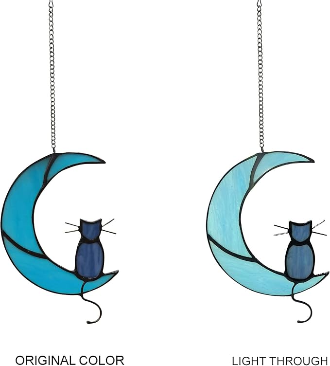 Black Cat On Bule Moon Stained Glass-VerdiqueGarden
