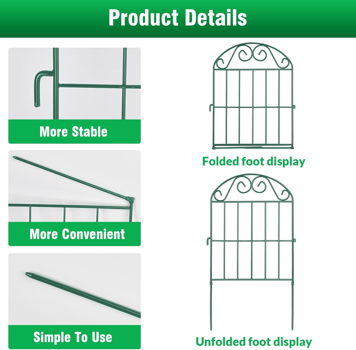 ADAVIN 20 Panels Collapsible Garden Fence Animal Barrier,22 Ft(L) x 24 in(H) Rustproof Metal Wire Panel Border for Dogs Rabbits, Arched Flower Edging for Landscape Patio Yard Outdoor Decor, Green-VerdiqueGarden
