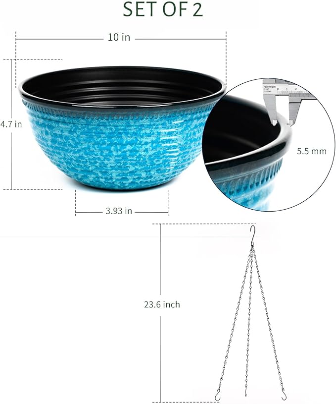 10 Inch Hanging Planter, 2 Pack Hanging Planters for Indoor Outdoor Plants Self Watering Hanging Pots with Drainage Holes for Garden Home (Snowflake Blue)-VerdiqueGarden