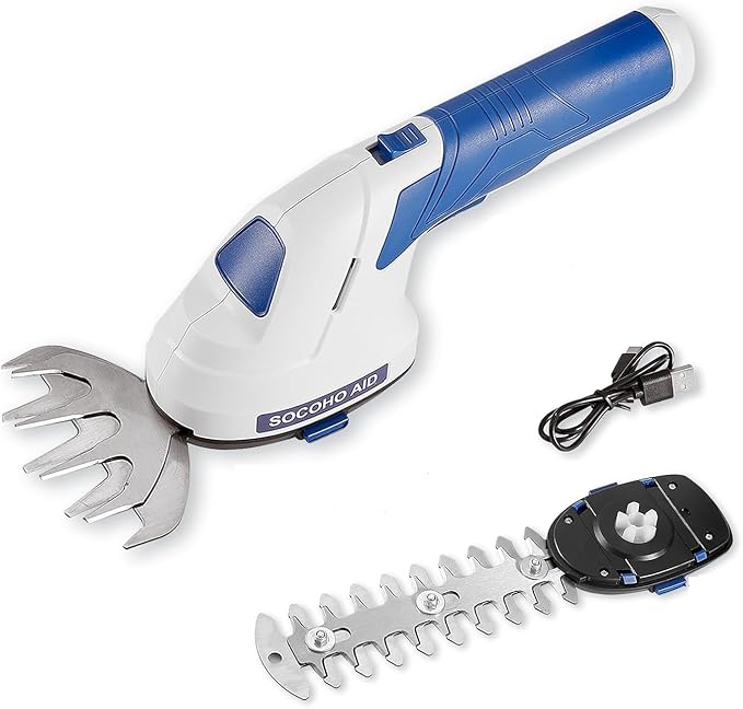 Cordless Hedge Trimmer Grass Shear - 2 in 1 Handheld 7.2V Electric Shrubbery Trimmer Grass Cutter Rechargeable Battery and Type-C-VerdiqueGarden