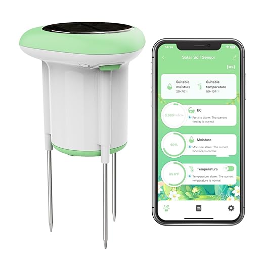 Smart 3-in-1 Soil Moisture/Temperature/Fertility Meter for Outdoor Plant, Soil Test Kit for Garden/Farming/Lawn, GreenVation Digital Soil Sensor with Tuya/Smart Life APP Push Notification-VerdiqueGarden