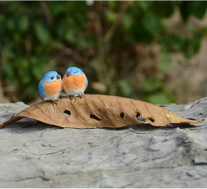 Top Collection Miniature Fairy Garden and Terrarium Statue, Bluebirds on Leaf-VerdiqueGarden