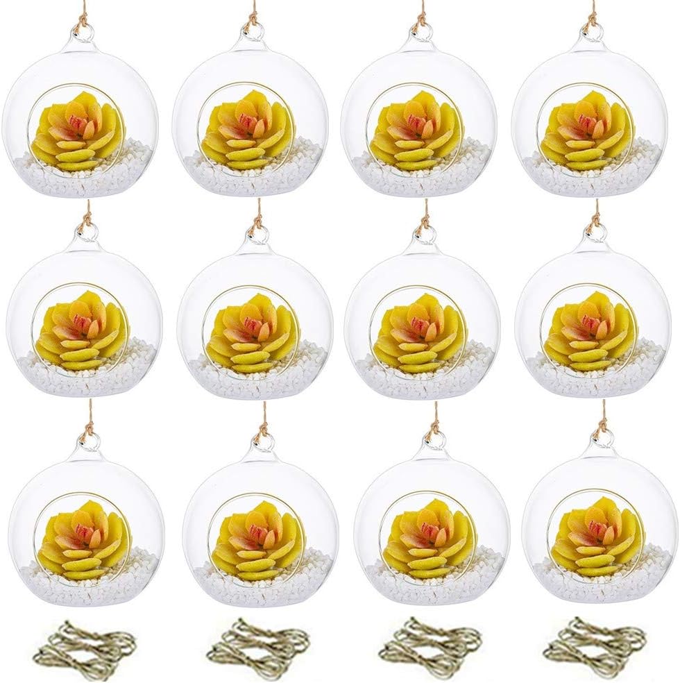 Set of 12 Air Plant Holder Hanging Glass Globe Tea Light Candle Holders Home Wedding Party Centerpieces Decor Indoor Outdoor Tealight Candleholders (12Pcs 4 inches Diameter)-VerdiqueGarden