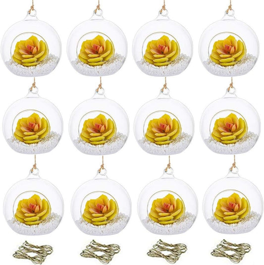 Set of 12 Air Plant Holder Hanging Glass Globe Tea Light Candle Holders Home Wedding Party Centerpieces Decor Indoor Outdoor Tealight Candleholders (12Pcs 4 inches Diameter)-VerdiqueGarden