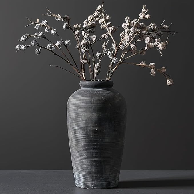 Decorative Ceramic Rustic vase,Tall vase for Minimalist Decoration,11" Large Vintage Vase for Home Decor,Centerpiece,Living Room,Enterway,Bronze-VerdiqueGarden