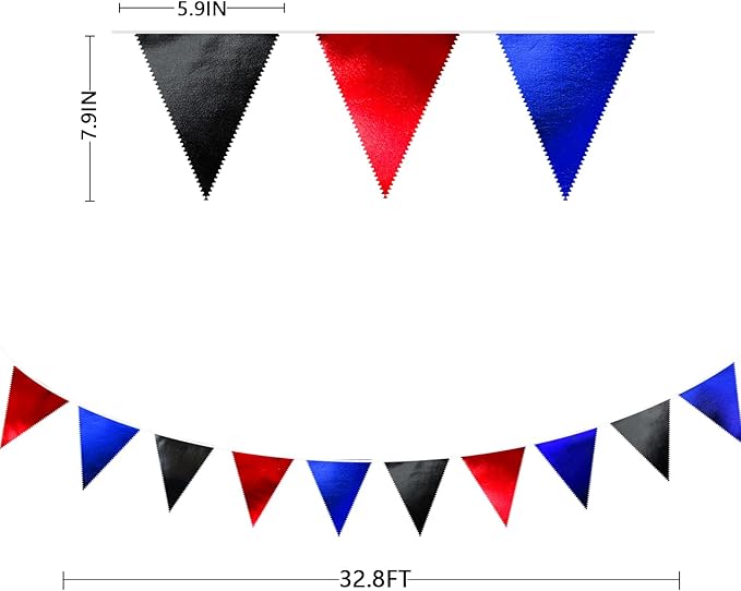Navy Blue Red Black Party Decorations Metallic Fabric Triangle Pennant Banner Flag Bunting Garland for Graduations Birthday Retirement 4th of July USA Patriotic Veterans Party Decorations Supplies-VerdiqueGarden
