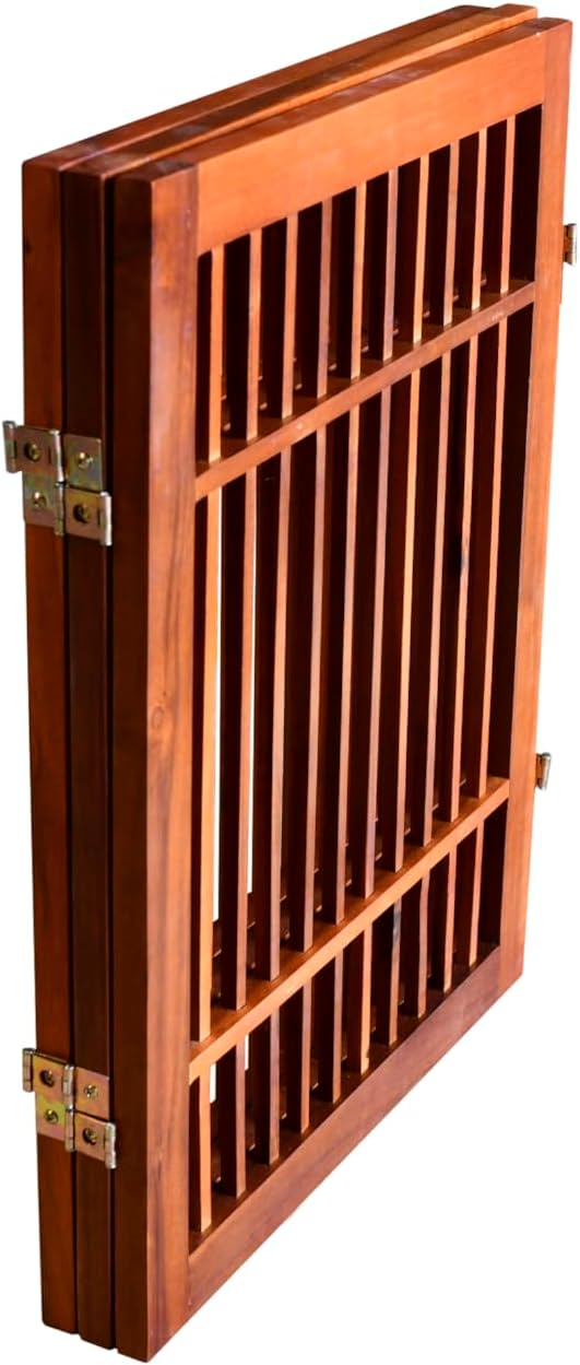 Pet Dog Gate Strong and Durable Freestanding Folding Acacia Hardwood Portable Wooden Fence Indoors or Outdoors by Urnporium (Brown Pet Gate, 3 Panel 24" Tall)-VerdiqueGarden