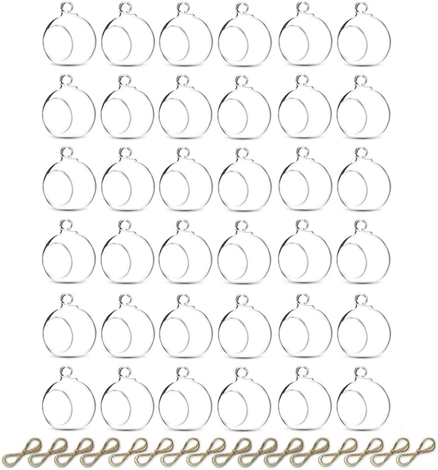 Sziqiqi Hanging Glass Globes Orbs Tea Light Candle Holders fillable with Trinkets for Wedding Ornaments, Wedding Birthday Christmas Party Centerpiece Accessory 2.36inch 30pcs +6 Extra-VerdiqueGarden