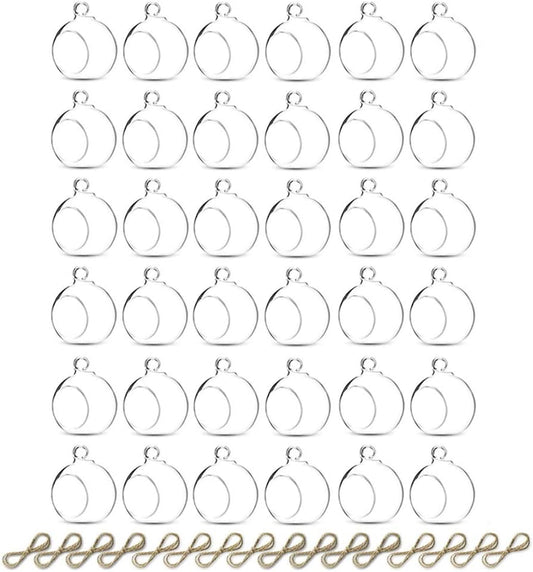 Sziqiqi Hanging Glass Globes Orbs Tea Light Candle Holders fillable with Trinkets for Wedding Ornaments, Wedding Birthday Christmas Party Centerpiece Accessory 2.36inch 30pcs +6 Extra-VerdiqueGarden