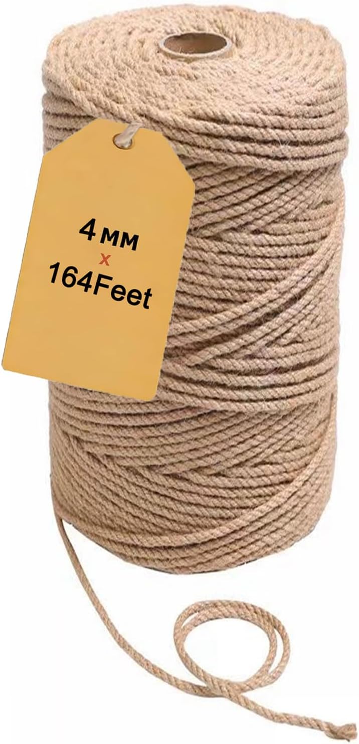 ARISKEY Natural Jute Twine 4mm,164 Feet Hemp Rope for Crafts Suitable for Macrame or Weaving Projects,Gardening Purposes and Outdoor Heavy-Duty Use-VerdiqueGarden