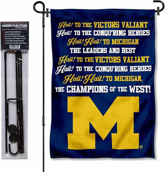 College Flags & Banners Co. Michigan Team University Wolverines Fight Song Garden Flag with Pole Stand Holder-VerdiqueGarden
