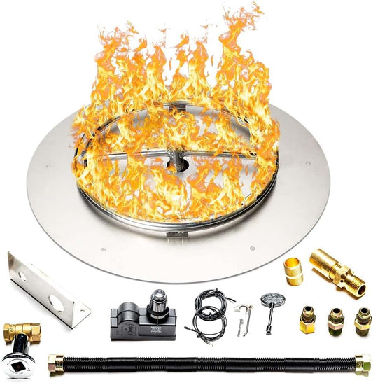 Stainless Steel Fire Pit Burner Pan & Ring Standard Kit with Spark Ignition for Liquid Propane, 18-Inch Pan, 12-Inch Ring, 90,000 BTU Max-VerdiqueGarden
