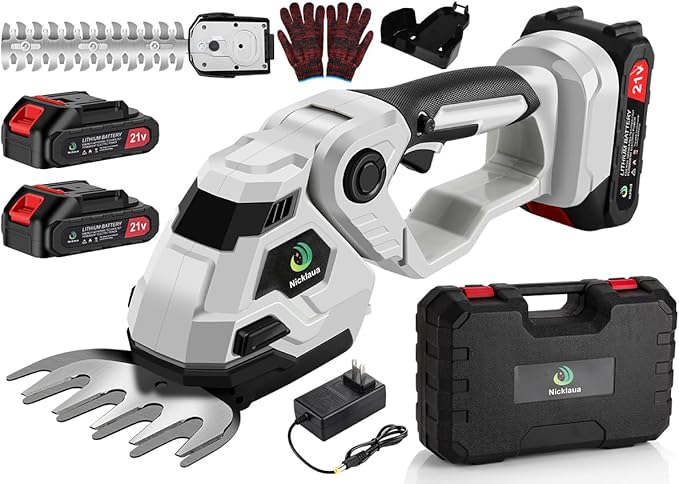 Cordless Hedge Trimmer,2 in 1 Cordless Grass Shear & Hedge Shear/Shrubbery Trimmer with Dual-Action Blade Cutting Capacity,Hedge Shear with 2 PCS Rechargeable Battery and Charger for Garden,Lawn-VerdiqueGarden