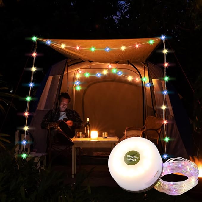 TRIROCKS 2 Pack Camping String Lights Portable Outdoor Hanging Lights 26.24Ft with 5 Lighting Modes IPX4 Waterproof Rechargeable LED Fairy String Lights for Garden Yard Christmas Party Camping Hiking-VerdiqueGarden