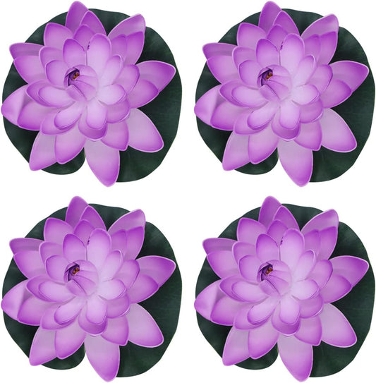 FZBNSRKO Artificial Lotus,4PCS 7.1" Inch Floating Foam Lotus Flowers for Pool,Realistic Water Lily Pads for Home Outdoor Patio Pond Wedding Party Decorations,Light Purple-VerdiqueGarden