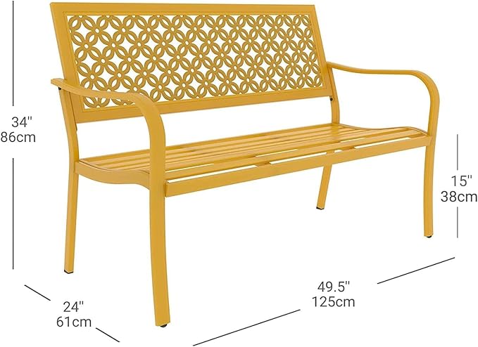 Grand patio 50" Outdoor Bench Garden Bench with Armrests Bench for Outdoors Lawn Yard Porch Sunflower Yellow-VerdiqueGarden