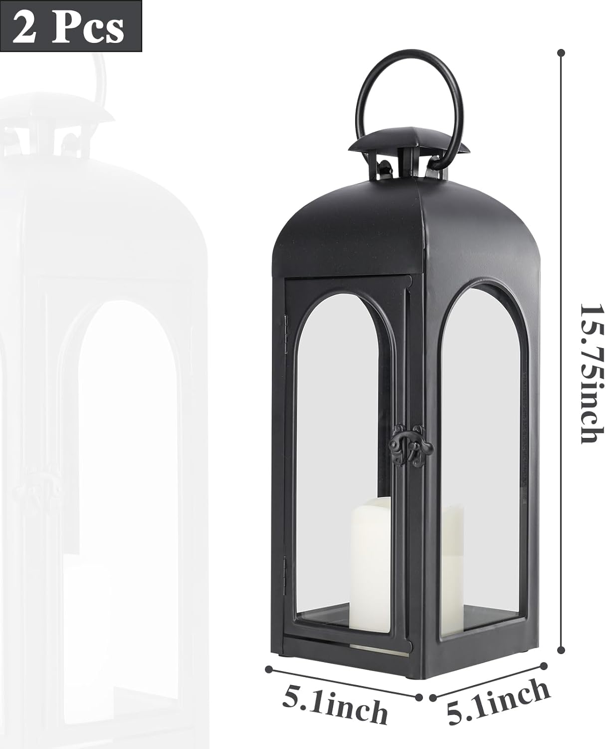 Bdor 2 Pack 16 Inches Metal and Tempered Glass Decorative Lantern with Electronic Wax Effect - Indoor/Outdoor Decorative Lighting, Handcrafted Aesthetic, Perfect for Home, Parties, and Holiday Decor-VerdiqueGarden