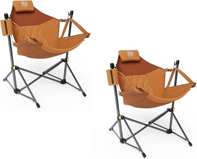 TIMBER RIDGE Hammock Camping Chair with Adjustable Backrest, Heavy Duty Folding Hammock Chair Supports 300lbs, Portable Hammock Chair for Camping, Travelling and Patio, Orange 2 Pack-VerdiqueGarden