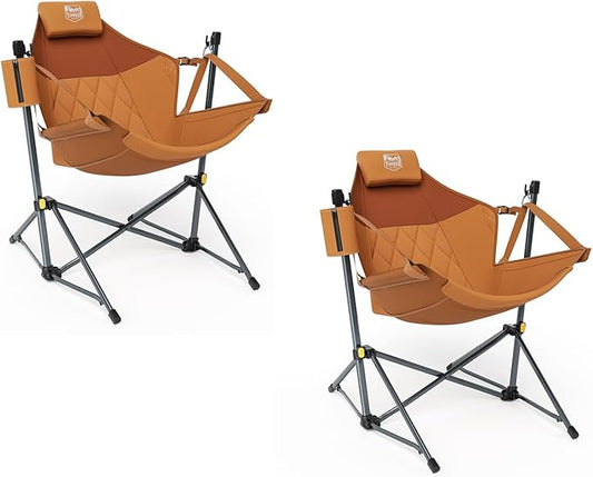 TIMBER RIDGE Hammock Camping Chair with Adjustable Backrest, Heavy Duty Folding Hammock Chair Supports 300lbs, Portable Hammock Chair for Camping, Travelling and Patio, Orange 2 Pack-VerdiqueGarden