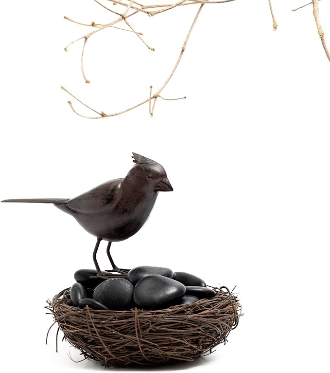 Decorative Small Nostalgia Style Cute Bird Art Iron Sculpture Figurine Home & Office & Garden Decoration, Rust/Brown (Cardinal Bird)-VerdiqueGarden