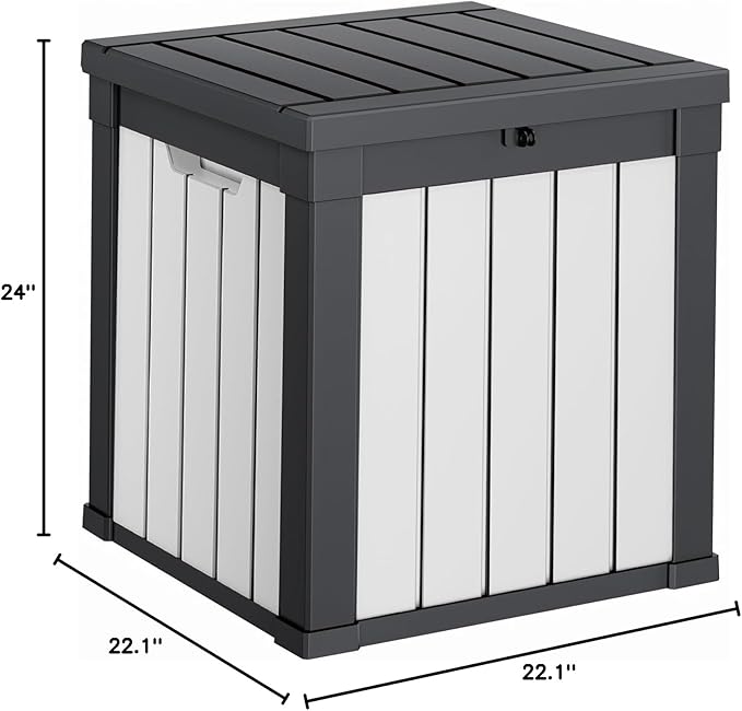 40 Gallon Resin Deck Box, Lockable Patio Outdoor Storage Box for Furniture, Garden Tools and Tools Storage, Waterproof Outside Storage Boxes - Black&White-VerdiqueGarden