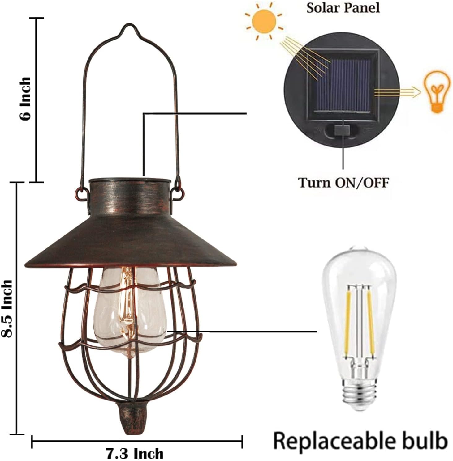 YAKii 2 Pack Solar Lantern Hanging Waterproof Outdoor Metal Solar Lamp with Warm White Light Decorate for Yard Garden Pathway Patio Porch Decor (Antique Copper)-VerdiqueGarden