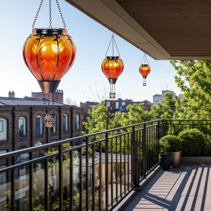 Starsoul Orange Solar Hot Air Balloon Lantern Glass Hot Air Balloon Solar Lantern with Flickering Flame Light Outdoor Solar Hanging Lights Waterproof for Garden Yard Patio-VerdiqueGarden