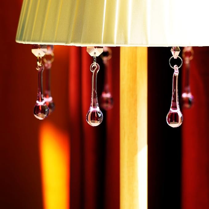 12pcs Raindrop Crystal Chandelier Prisms Parts, 53mm Hanging Crystals Beads for Chandeliers, Home Decoration (Pink)-VerdiqueGarden