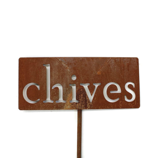 Classic Metal Garden Markers 19 Inches Tall (chives, Naturally Rusted)-VerdiqueGarden