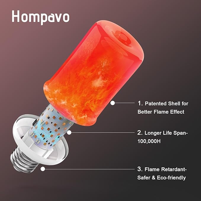 Hompavo 【Upgraded LED Flame Light Bulbs, 4-Mode Flickering Light Bulbs with Upside Down Effect, E26/E27 Flame Bulb for Halloween Christmas Party Indoor and Outdoor Home Decoration - 2 Red-VerdiqueGarden